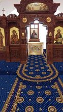 Круглый полушерстяное ковровое покрытие синее с укладкой в храм